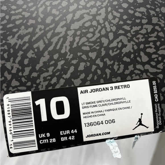 Nike Air Jordan 3 Retro Grey US Size 10 - Picture 7 of 7